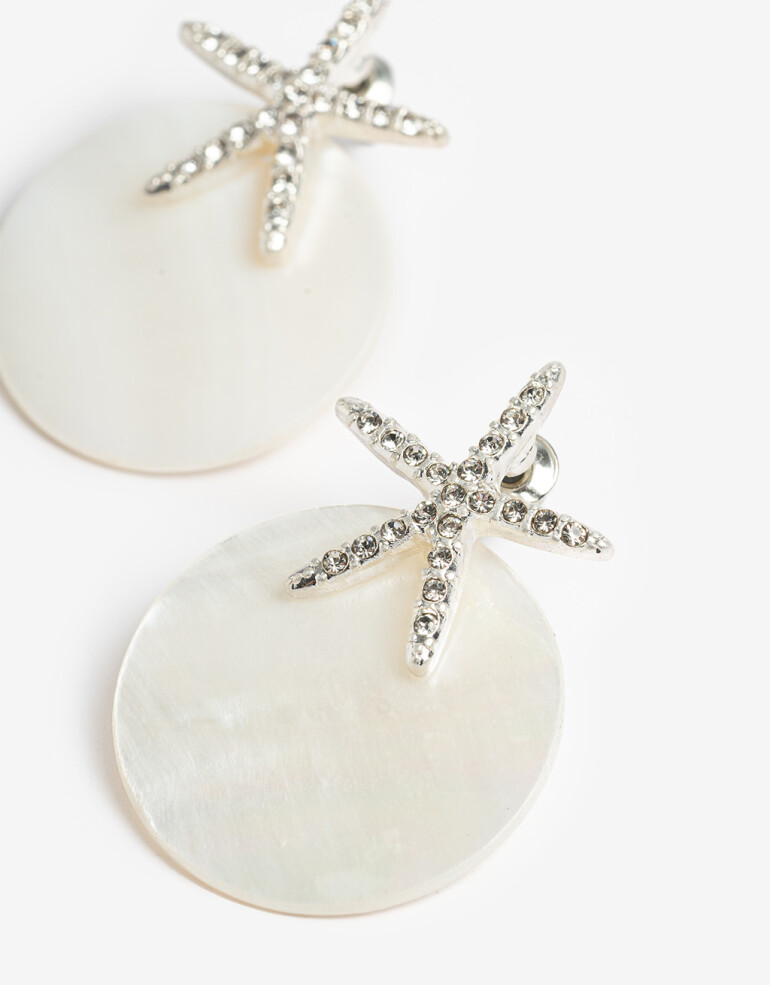Aros Colgantes Cortos Strass Aros Cortos Estrella - Blanco Crema