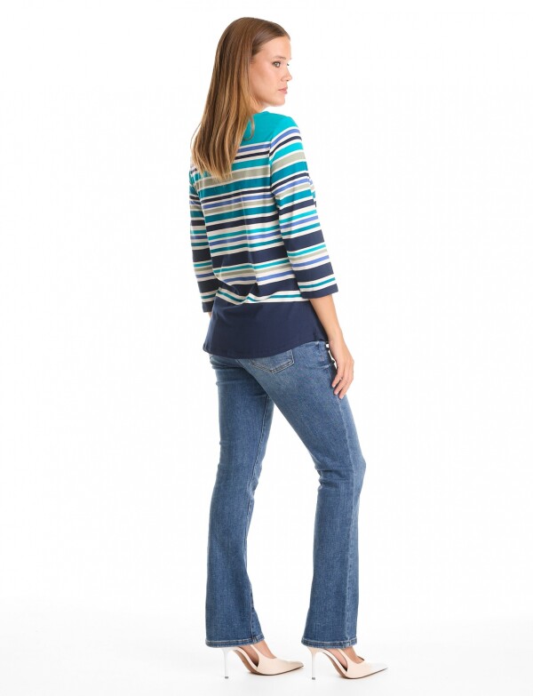 Remera Algodon Lineas AZUL/MULTI