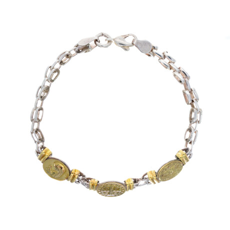Pulsera religiosa de plata 925 y double en oro 18 ktes. Pulsera religiosa de plata 925 y double en oro 18 ktes.