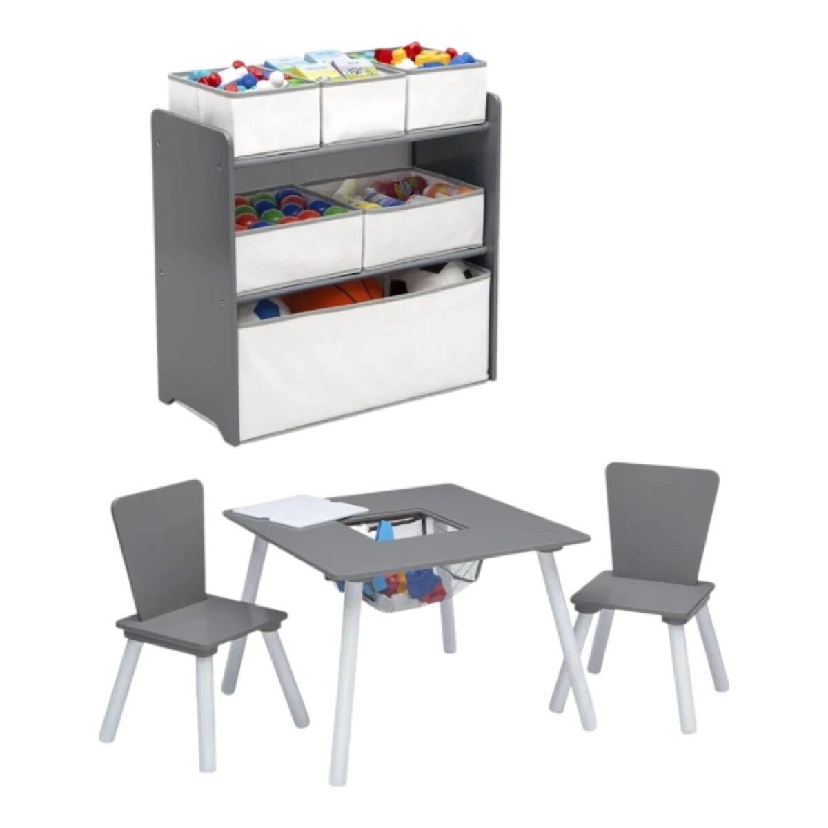 Set mesa y organizador infantil gris/blanco 