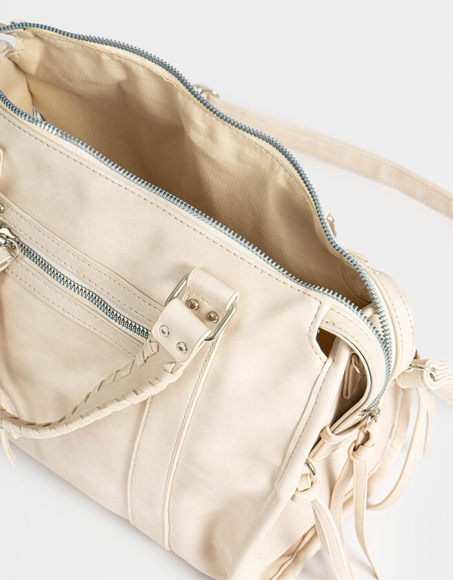 Bowling Boho Cartera Bowling Con Flecos - Blanco Crudo