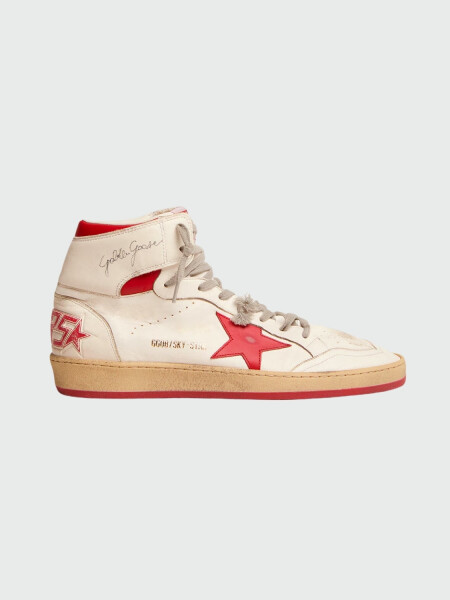 GOLDEN GOOSE - Zapatillas Sky-Star para hombre con firma en el tobillo e inserciones rojas Alta Automática