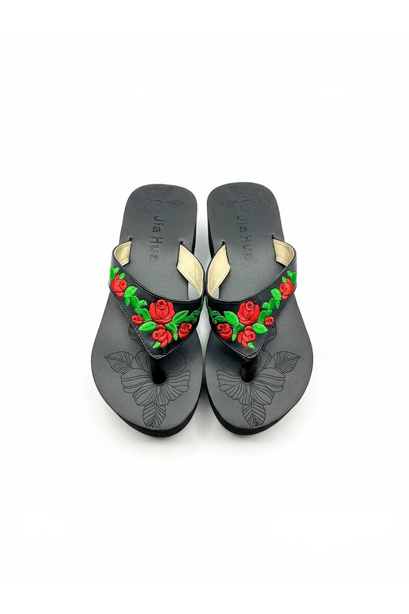 SANDALIA OJOTA PLATAFORMA BORDADA Negro