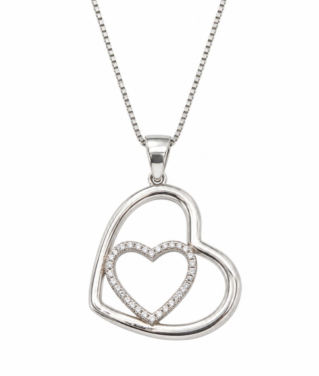 Cadena y colgante doble corazón con zirconias blancas 