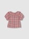 Camisa Cuadros Manga Globo Coral Oscuro