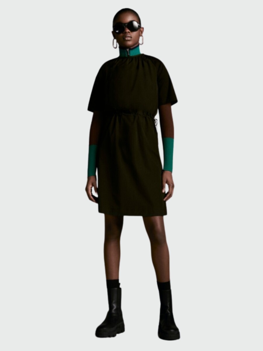 Moncler -Vestido de algodón con cintura ajustable - Verde 