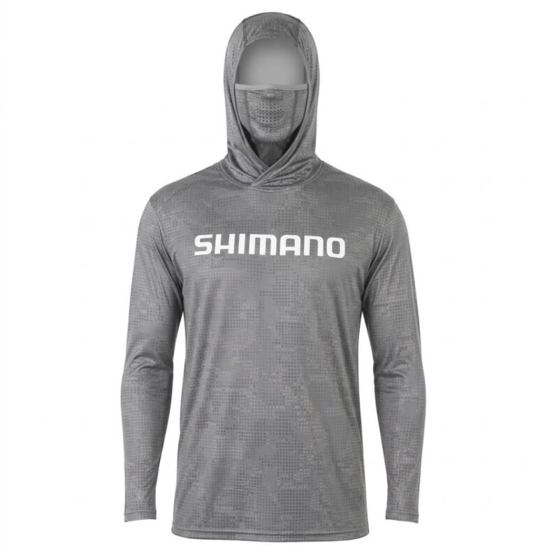 Remera Buzo Shimano Con Filtro Uv Manga Larga Capucha y Cuello Gris