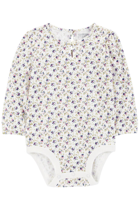 Body de algodón, manga larga, diseño floral Sin color