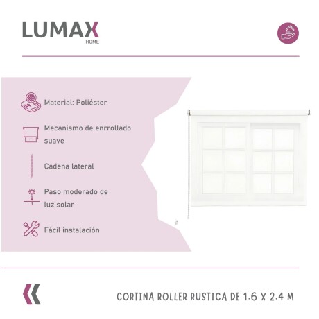 Cortina Roller Rústica Lumax Colores 1.6 X 2.4 M Calidad Blanco