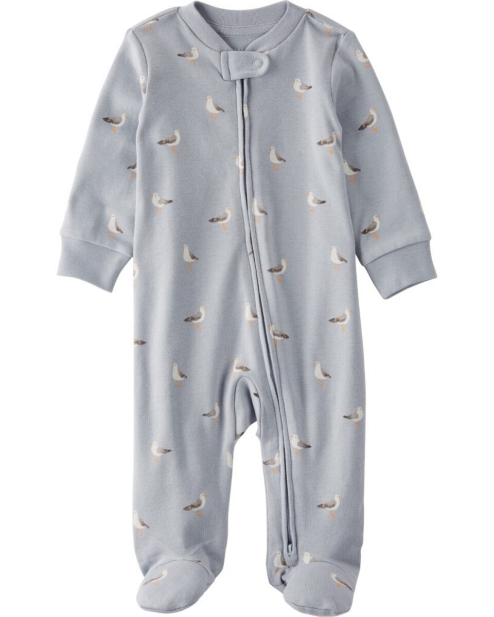 Pijama una pieza de algodón orgánico, con pie, diseño gaviotas 