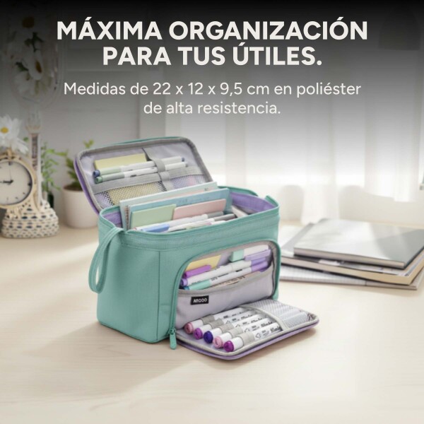 Cartuchera Escolar Liceal Organizador 22cm Gran Capacidad Verde