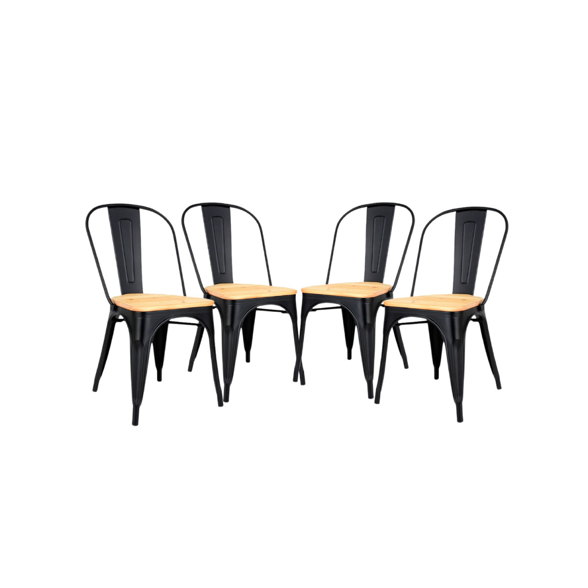 Silla Tolix Pack 4 unidades Metálica Vintage Asiento En Madera - Negro 