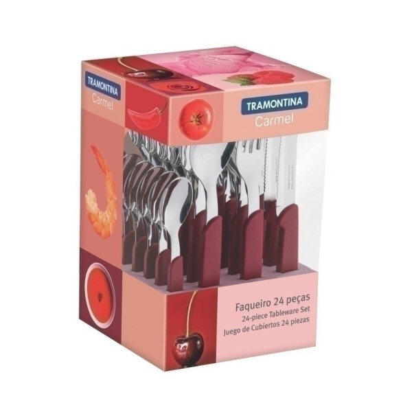 Juego de cubiertos color bordeau, modelo CARMEL, 24 piezas -TRAMONTINA TN7680