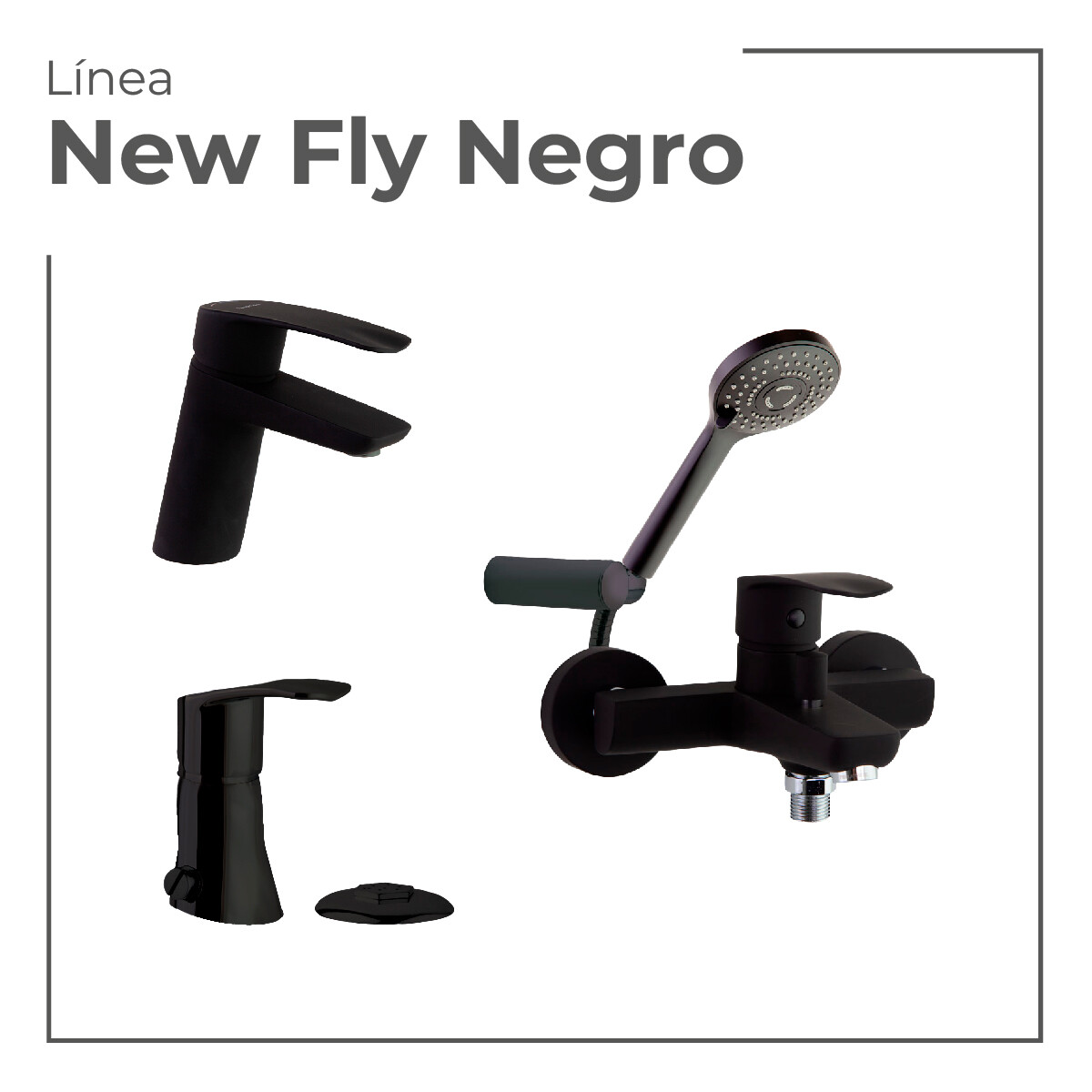 Juego De Griferia Modelo New Fly Negro Mate - Lavatorio + Bidet + Ducha 