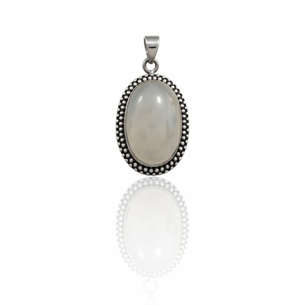 Dije Colgante Oval-Plata 925 Quemada-Piedra Luna-CP4266 conpiedra