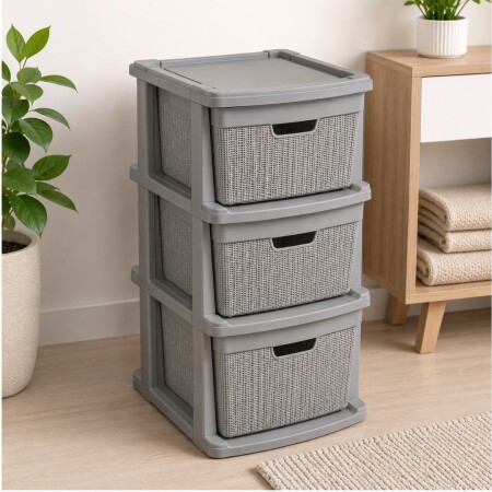 Cajonera Gavetero Estante simil Rattan 3 Cajones Gris Cajonera Gavetero Estante simil Rattan 3 Cajones Gris