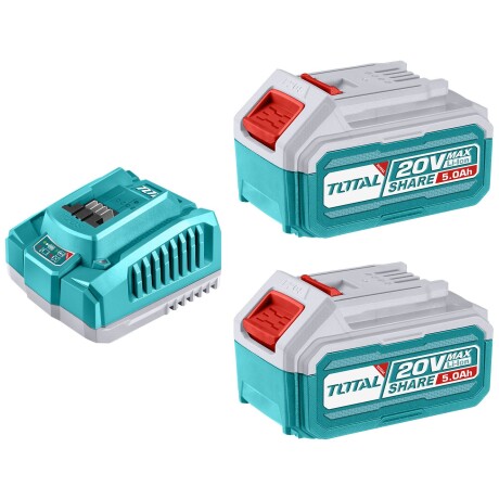 2 Baterías Litio Ion 5.0Ah + Cargador Rápido 4A 20v 2 Baterías Litio Ion 5.0Ah + Cargador Rápido 4A 20v