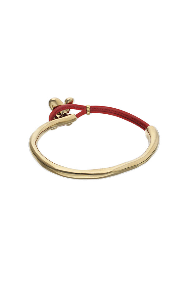 PULSERA DE CUERO ROJO SEMIRIGIDA BAÑADA EN ORO 18K CON MARIPOSA Pulsera