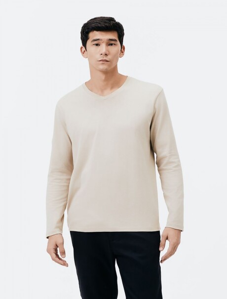 CAMISETA UNISSEX CON ESCOTE V BEIGE