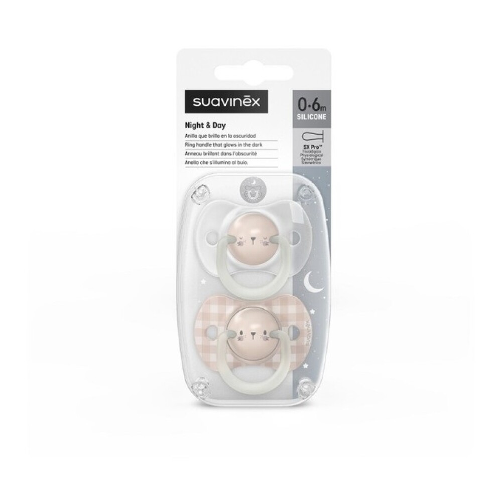 Set x2 chupete fisiológico Suavinex 0 a 6 M - Nocturnos Beige Nocturnos