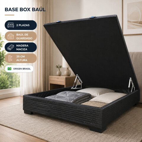 Base para Sommier Colchon Baul 2 Plazas - 138 x 188 x 35 cm - Estructura Madera Maciza - Negro Base para Sommier Colchon Baul 2 Plazas - 138 x 188 x 35 cm - Estructura Madera Maciza - Negro