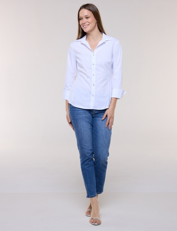 Camisa Con Laterales Elastizados Y Botones Perla BLANCO