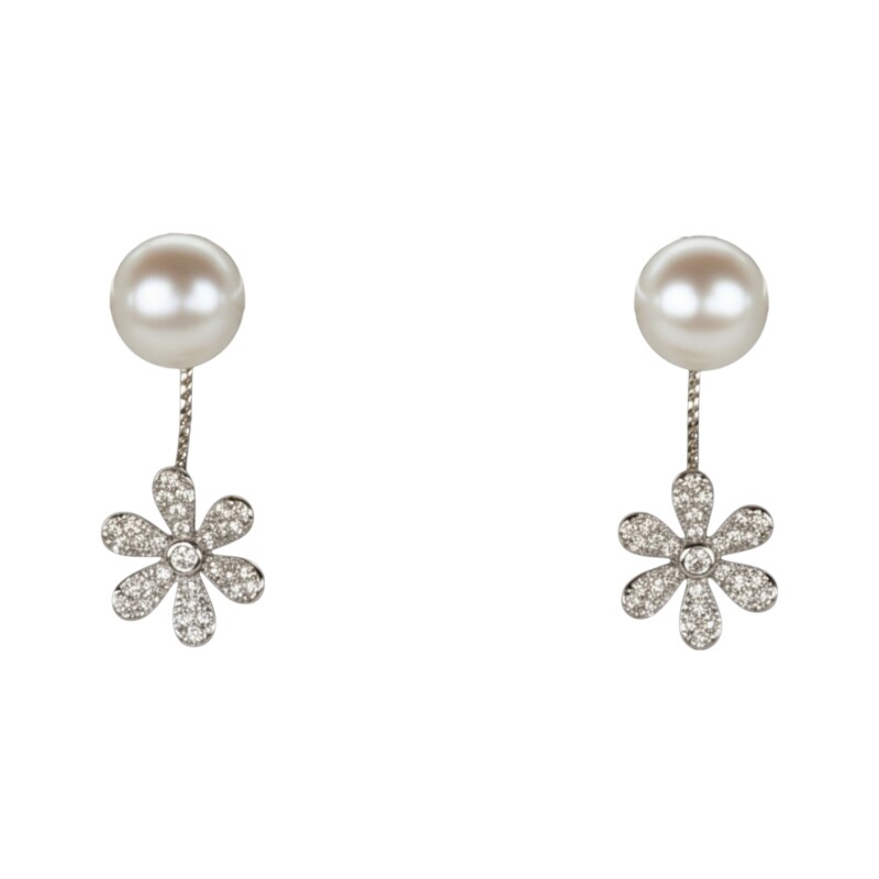 Caravanas Colgantes Perlas Flor- Plata 925 -CA4085 conperla