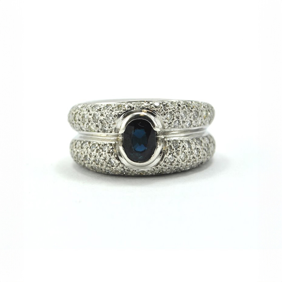 Anillo Oro 18K Con Brillantes Y Zafiro Central 