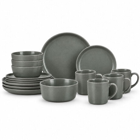 Juego Vajilla 16 Piezas Cerámica 4 Personas Diseño Moderno Gris