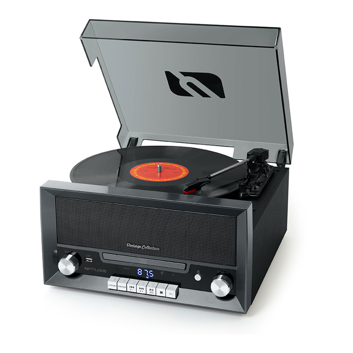 BANDEJA DE VINILOS MINI BT MUSE MT110DS CON RADIO FM Y CD 