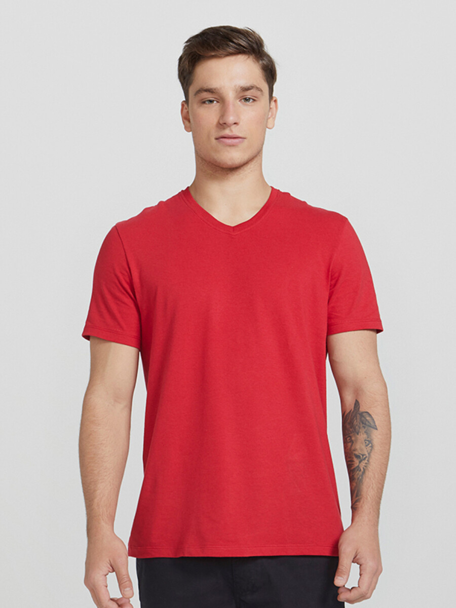 CAMISETA BÁSICA MANGA CORTA CUELLO EN V - ROJO 