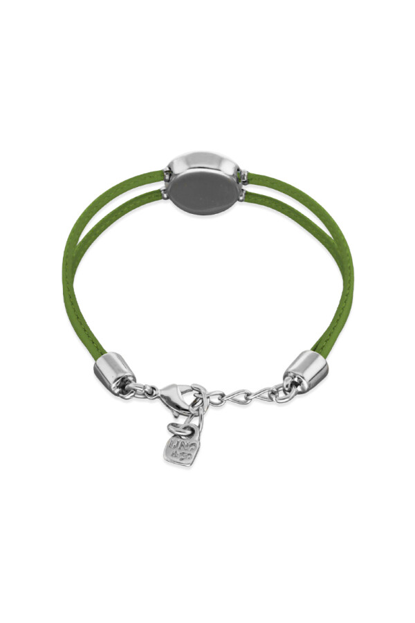 PULSERA DE CUERO DOBLE VERDE CON DETALLE DE OJO EN ALEACIÓN DE METALES BAÑADO EN PLATA Y CRISTAL Pulsera