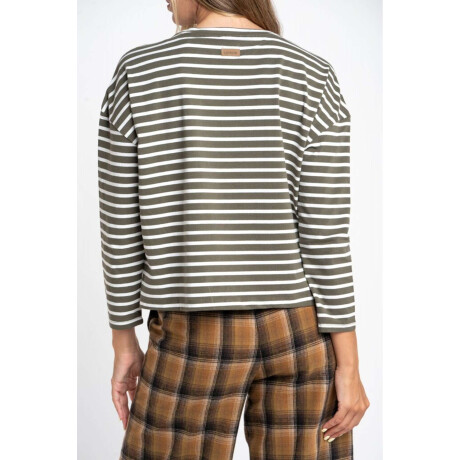Remera Algodon Elastano Rayada Oliva
