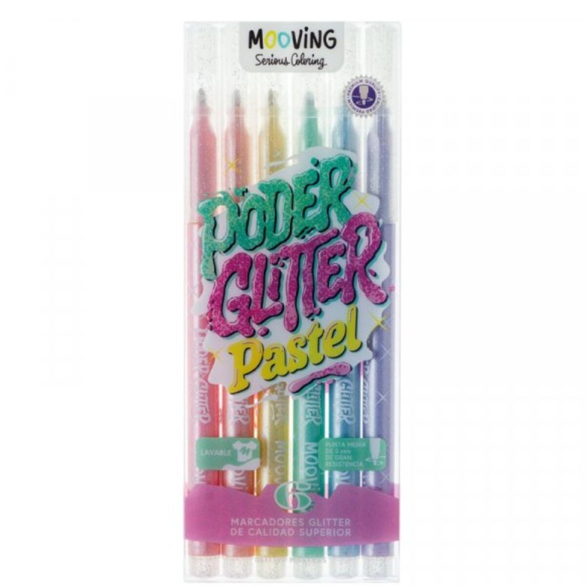 Marcador Mooving Glitter pastel x6 - Marcador Mooving Glitter Pastel X6 