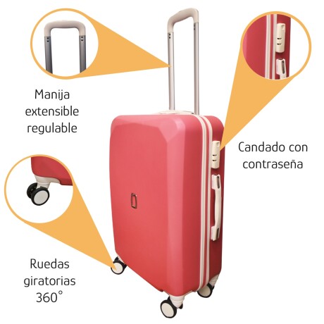 Valija Mediana Rígida 4 Ruedas 360º Manija Extensible Fucsia/blanco