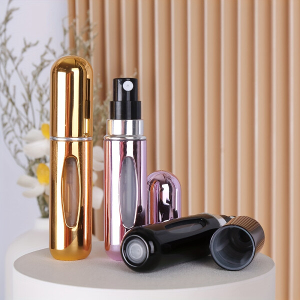 Mini Botella Atomizadora Perfume Portátil Recargable Color Variante Amarillo Metalico