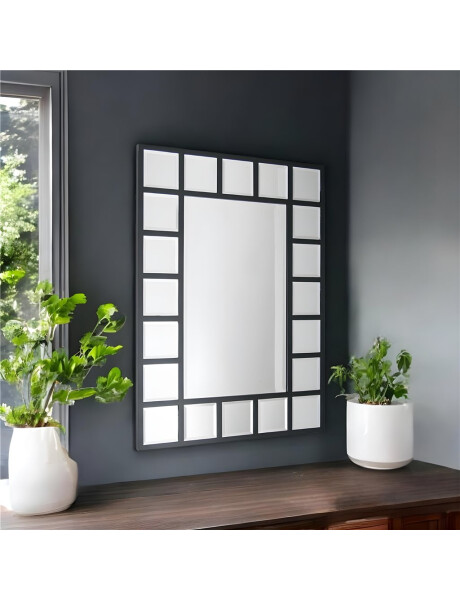 ESPEJO MADERA BORDE CUADRICULADO 61x85CM NEGRO ESPEJO MADERA BORDE CUADRICULADO 61x85CM NEGRO