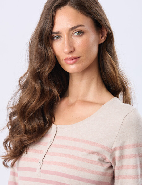REMERA RAYADA CON BOTONES Beige