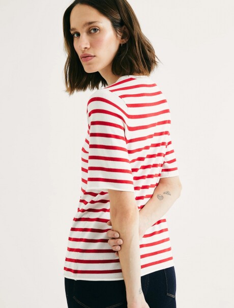 CAMISETA MANGA CORTA CON RAYAS ROJO