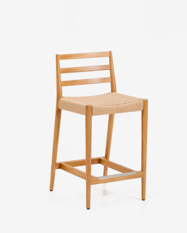 Taburete Analy respaldo madera maciza roble acabado tono natural y asiento cuerda 65cm FSC 100% Taburete Analy respaldo madera maciza roble acabado tono natural y asiento cuerda 65cm FSC 100%