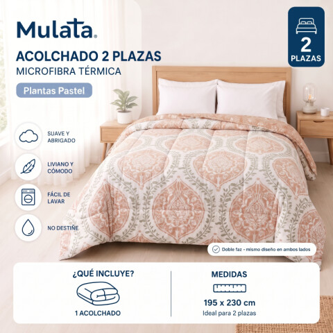 Acolchado 2 Plazas Doble Faz Microfibra Térmico 195 x 230cm - Plantas Pastel Acolchado 2 Plazas Doble Faz Microfibra Térmico 195 x 230cm - Plantas Pastel