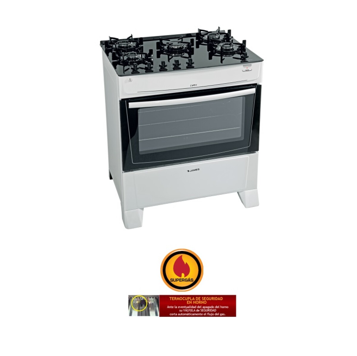 Cocina James C 695 V a Gas 5 Hornallas - BLANCO 