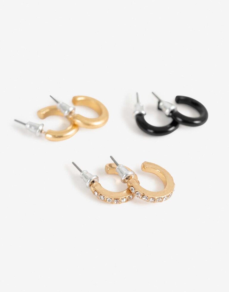 Aros Argollas Set Color Aros Argollas Set Black - Dorado