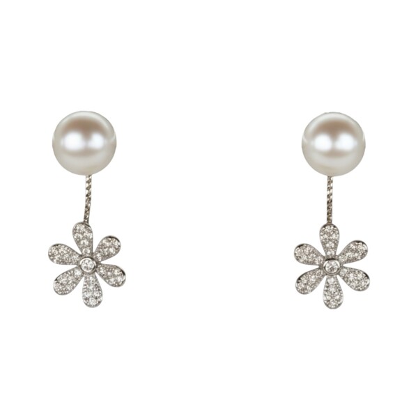 Caravanas Colgantes Perlas Flor- Plata 925 -CA4085 conperla