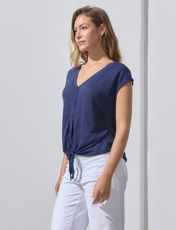 Blusa Botones Nudo AZUL