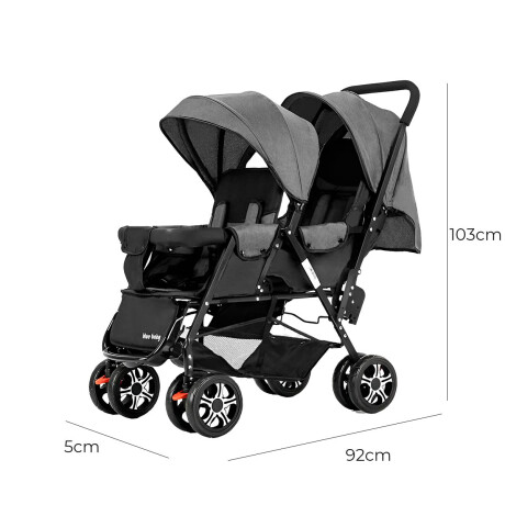 Expert Kids Coche Bebé Doble C/Toldo Ligero Plegable Gris