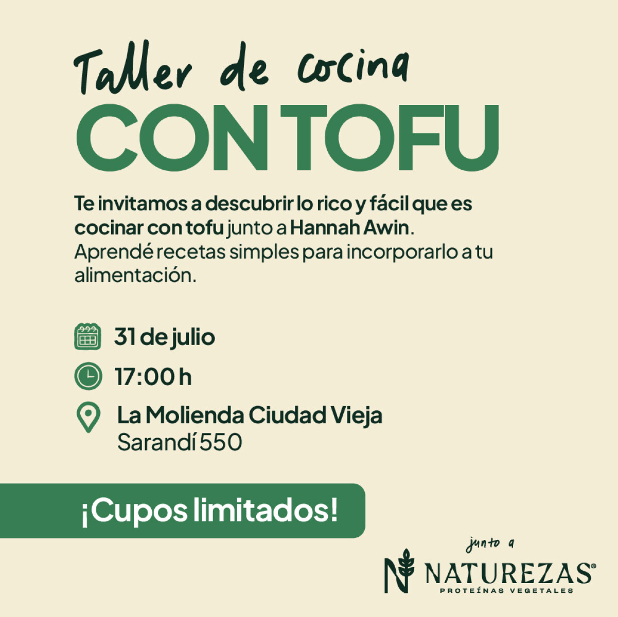 Inscripción a Taller de Cocina con Tofu 