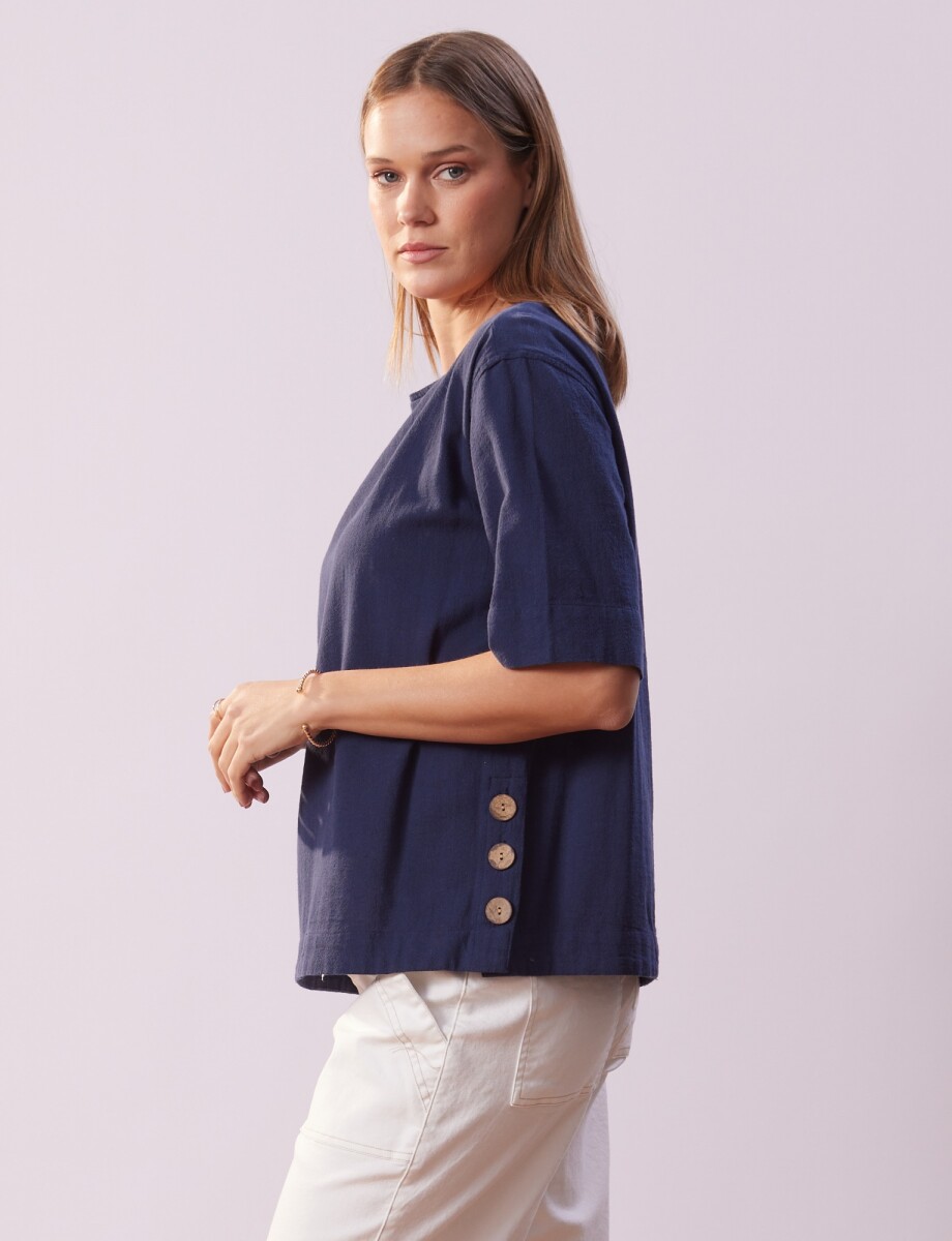 Blusa Algodon Botones - Azul 