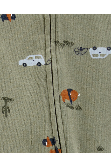 Pijama una pieza de algodón con pie y gorro, diseño búfalos Sin color