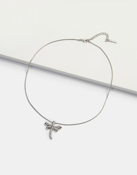 Cadena Corta con Dije Strass Cadena Corta Dije Libélula - Plateado Rodio